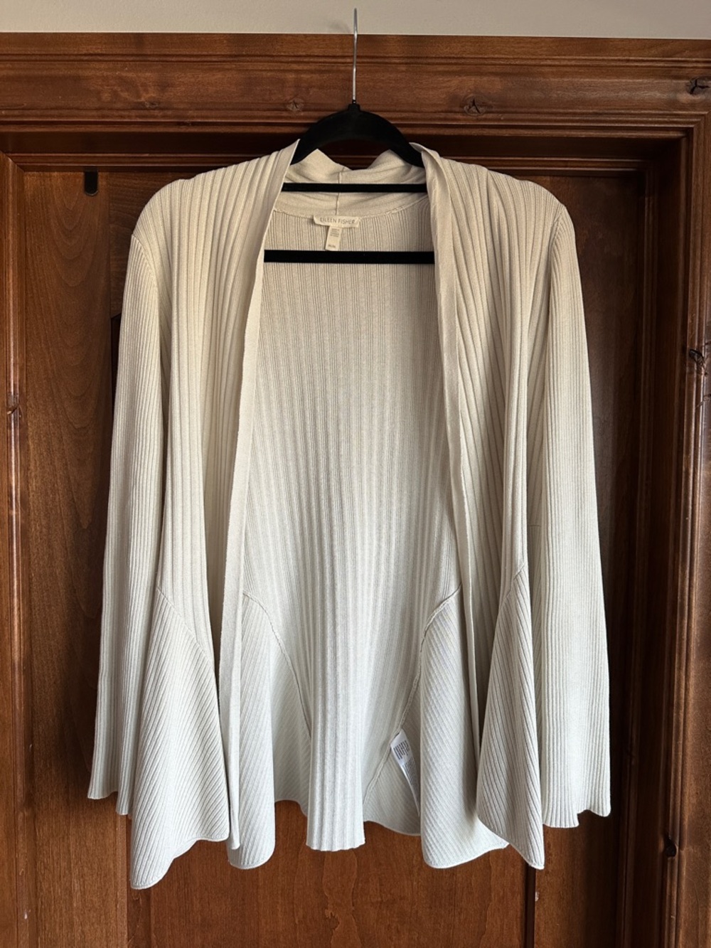 Eileen Fisher Cream Ribbed Open-Front Silk Cardigan